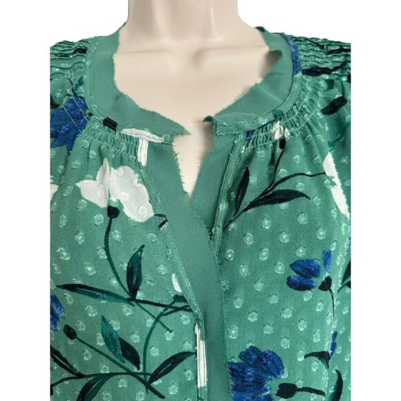 Daniel Rainn Green Floral Peasant XS Top Spring Summer Plus Size Shirt Blouse - Picture 6 of 13